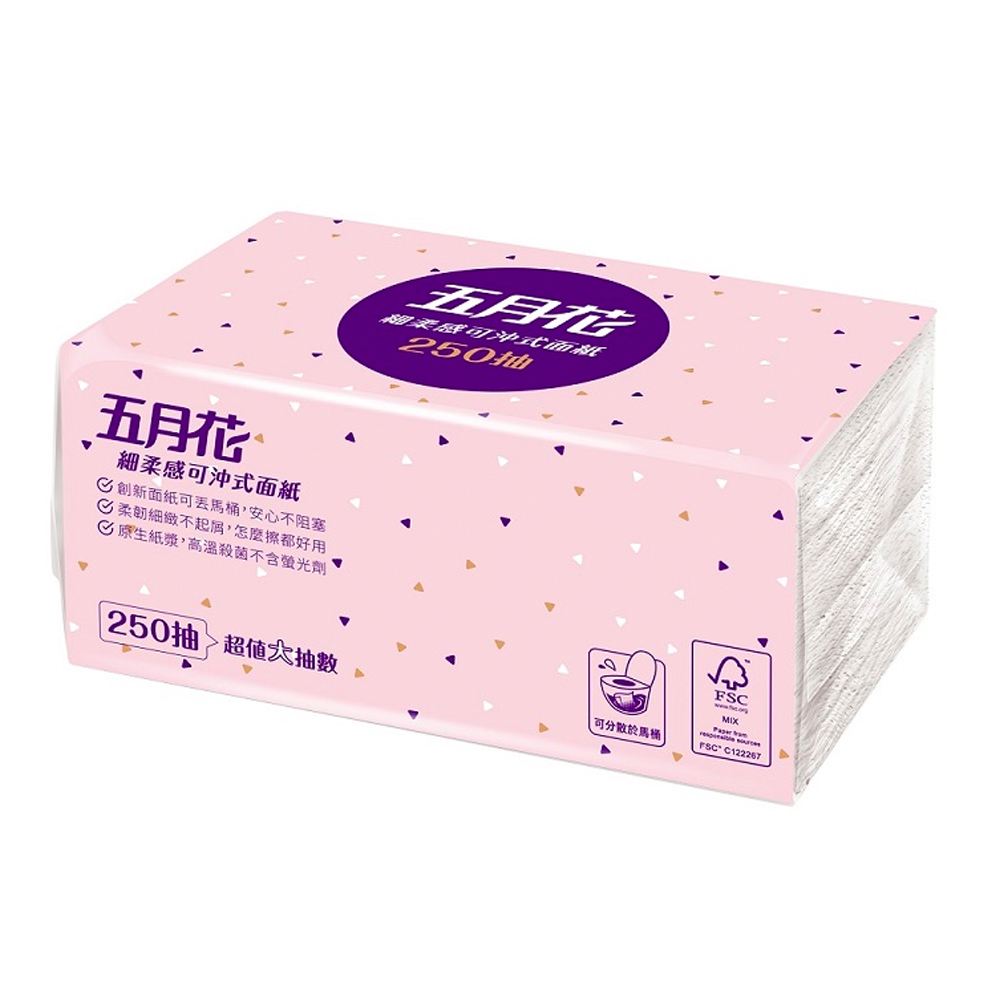May Flower 五月花 細柔感可沖式面紙250抽x6包 Pchome 24h購物