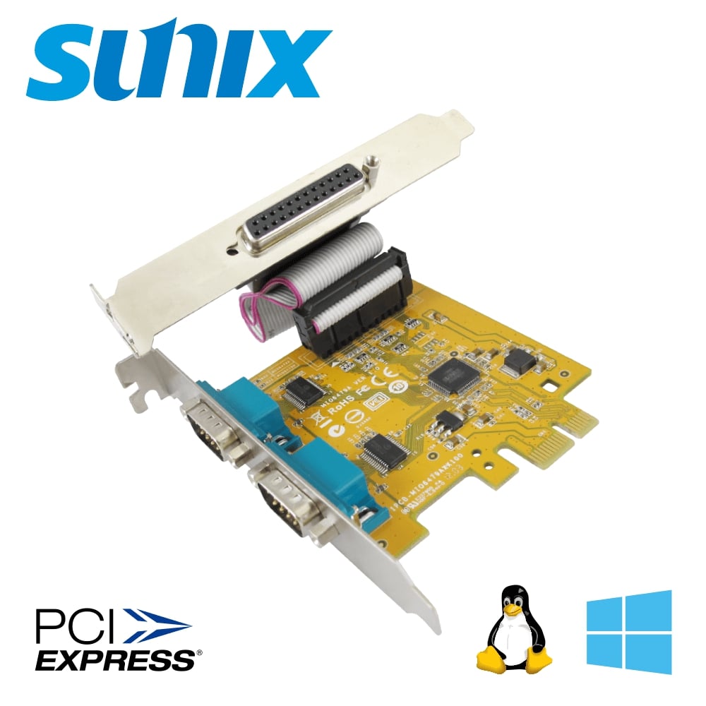 PCIe X1 Compatibel Sunix SER6437A PCI Express Kaart | 2x RS-232 Seriële Poorten, Voor PC En Server PCIe Seriële Kaart