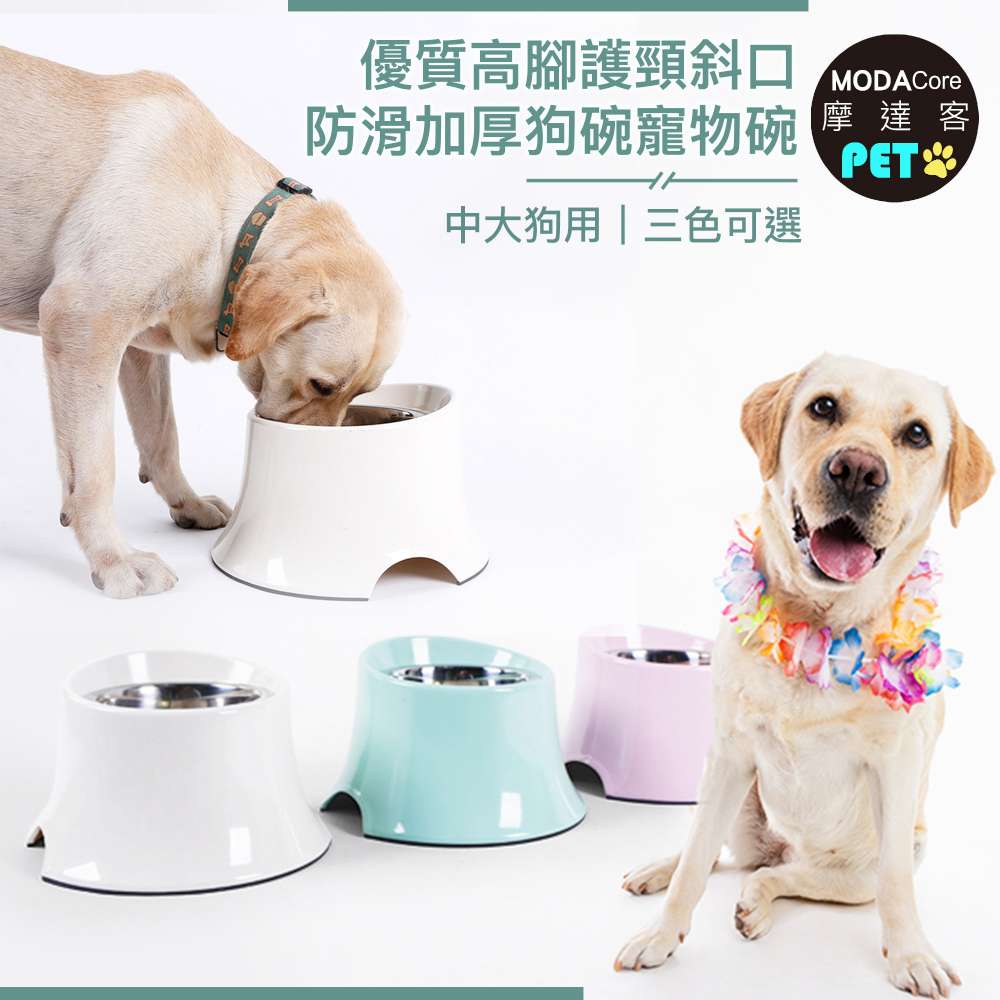 摩達客 優質高腳護頸斜口防滑加厚狗碗寵物碗 L 中大狗用 三色可選mp Pchome 24h購物