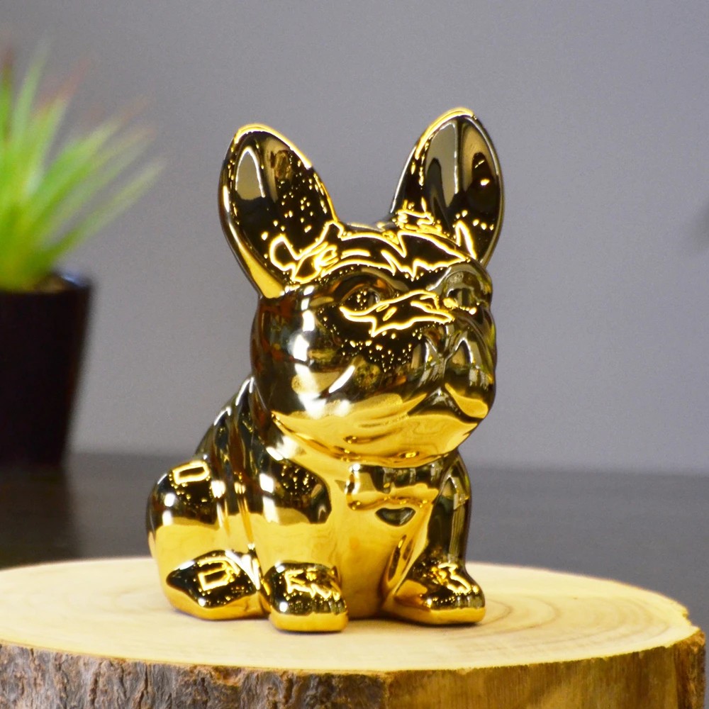 Yu Living 陶瓷亮面鬥牛犬存錢筒撲滿動物造型存錢筒 高17cm 金色 Pchome 24h購物
