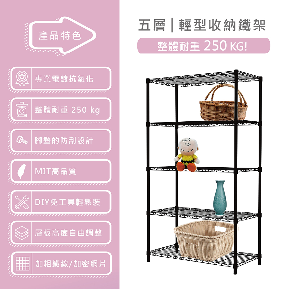 鐵架MIT輕型五層置物架90x35x180cm-雙色(鐵架/收納架/層架/置物架/電鍍鉻架/波浪架/貨架) - PChome 24h購物