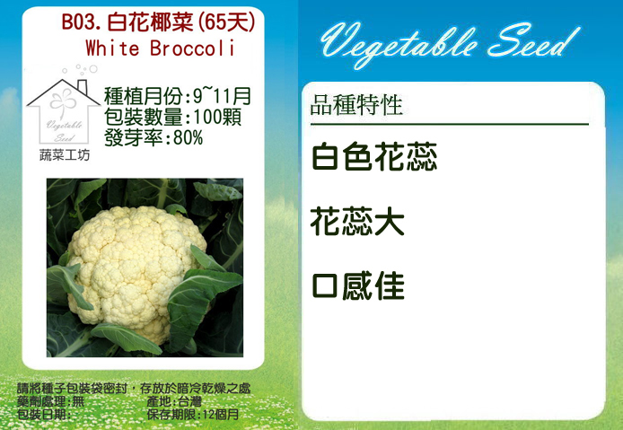蔬菜之家 B03 白花椰菜 65天 種子 Pchome 24h購物