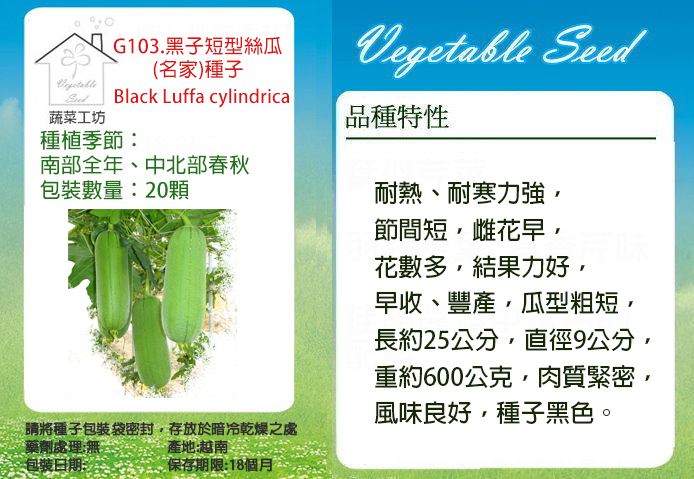 G103 黑子短型絲瓜 名家 種子 Pchome 24h購物