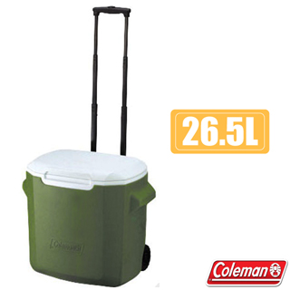 【美國 Coleman】26.5L 拖輪置物型冰桶.保冷保冰箱.拉桿式行動冰箱.置物箱.保鮮桶CM-34684 綠橄欖
