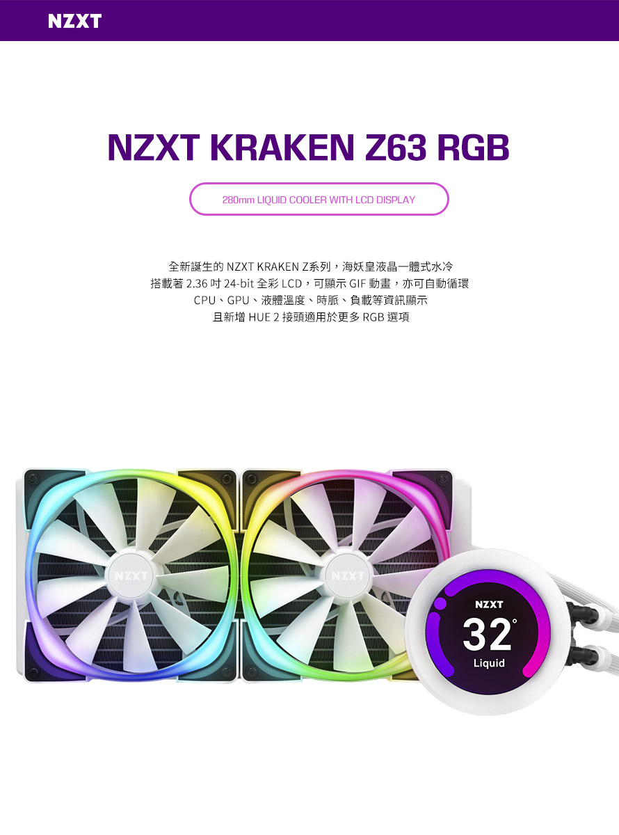 SoEasy電腦競新資訊|NZXT Kraken Z63 RGB 白280水冷/2.4