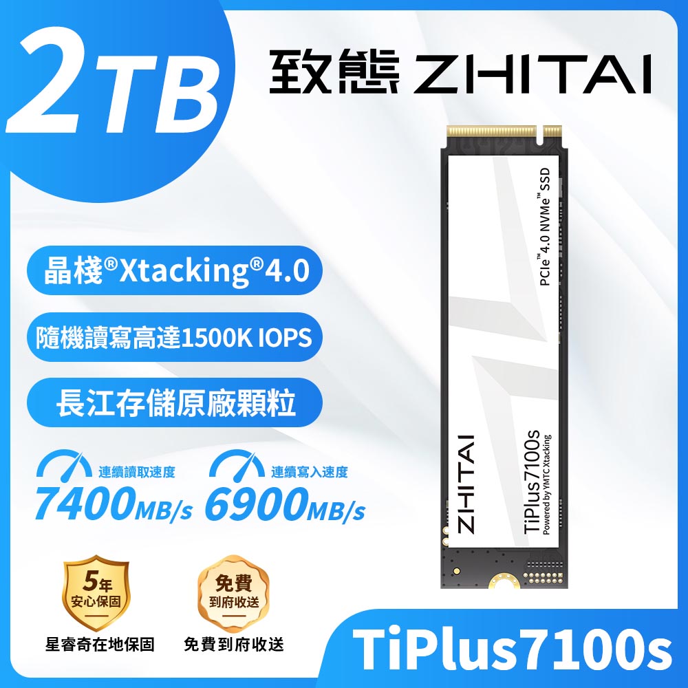 ZHITAI 致態致態小翼e7 1TB/Gen4/PCIe 4.0/讀6000/寫5500【五年保】SSD