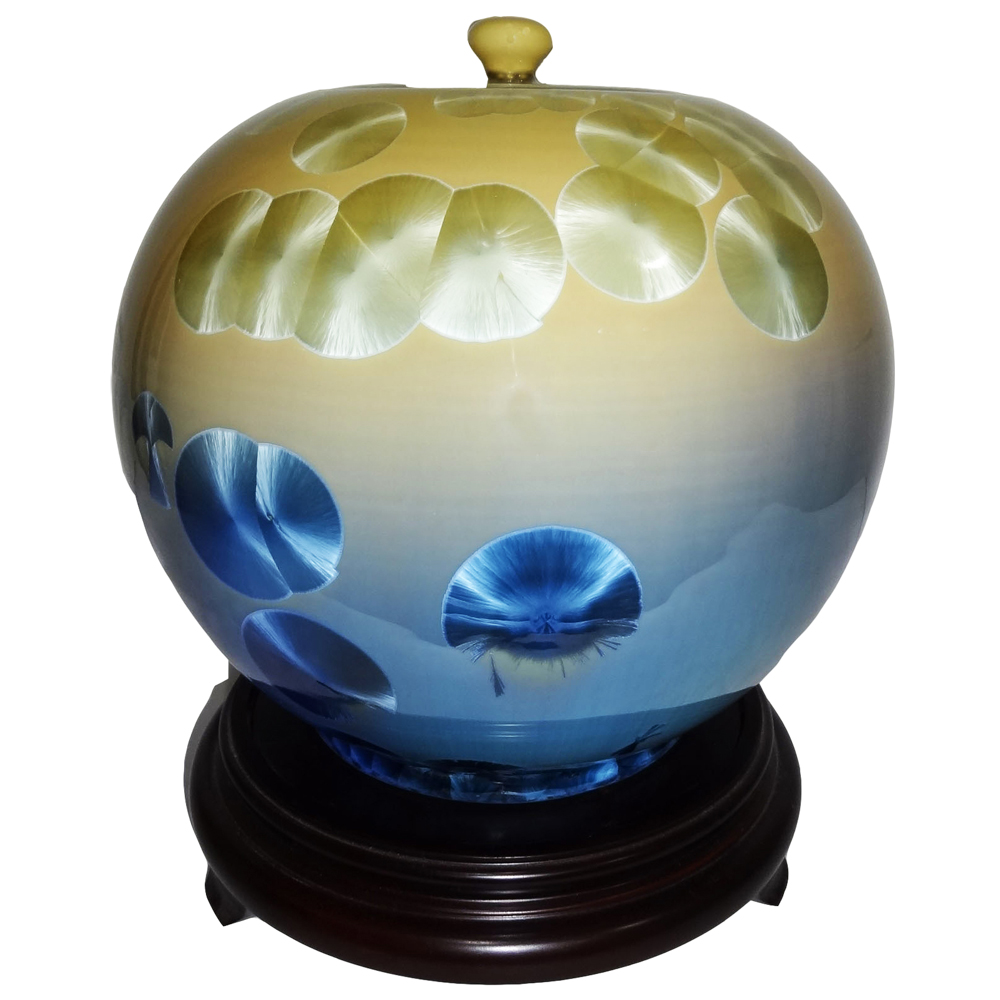 開運陶源(特大大觀瓶)繽紛人生聚寶盆禮品~郭明本錳七彩結晶釉鎏金瓶